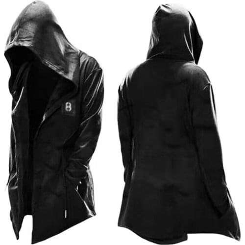 Autumn Men Hooded Sweatshirts Black Hip Hop Print Mantle Hoodies Fashion Jacket long Sleeves Vintage Cloak Coats Loose Outwear