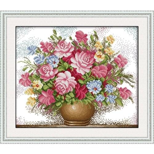 Pink rose cross stitch kit flower pre-printed count DMC color aida 11ct hand embroidery DIY handmade needlework supplies bag