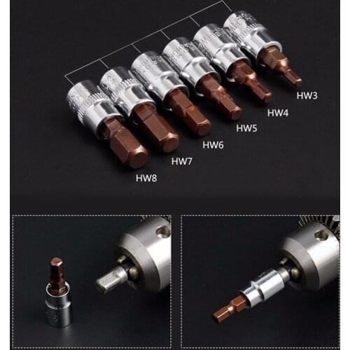 New 6pcs/set Aluminium Alloy Metric 1/4" Drive Hex Bit Socket Set For Parbuckle Screw