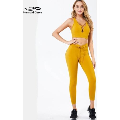 Autumn New Cross Hollow Sports Bra + Sexy Beautiful Buttocks Line High Waist Fitness Pant With Pocket 2-Piece Fitness Yoga Set