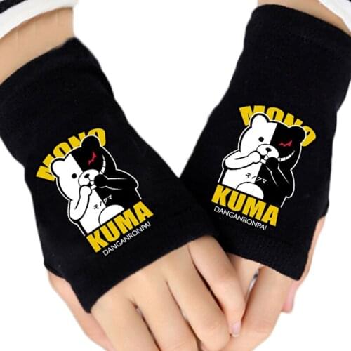 Men Women Fashion Cartoon Gloves Anime Danganronpa Cotton Print Glove Half Finger Wrist Mitten Unisex Cosplay Streetwear Winter