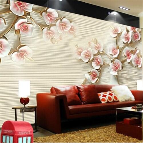 Beibehang Custom 3d photo Stereoscopic 3D wallpaper embossed abstract art backdrop European living room large mural plum frock