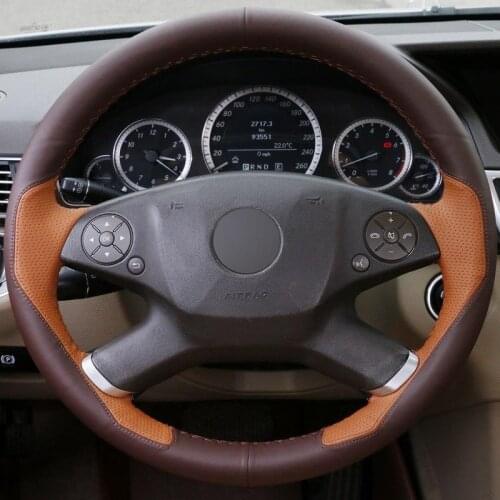 DIY Hand-stitched Car Steering Wheel Cover Brown Dark Brown Leather for Mercedes-Benz E300L 2010-2013 Car Accessories