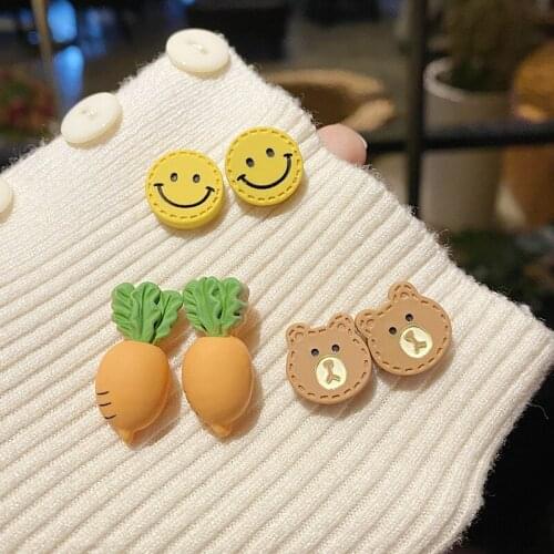 1pair Cute Cartoon Bear Smile Stud Earrings for Women Girls Kawaii Animal Rabbit Bow-knot Earring Fashion Jewelry accessories
