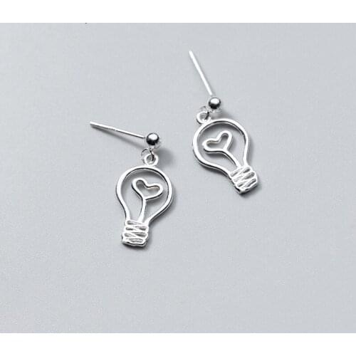 Korean Style Ear Jewelry Funny 925 Sterling Silver Earrings Cute Hollow Bulb love Heart Short Drop Earrings For Girls Students