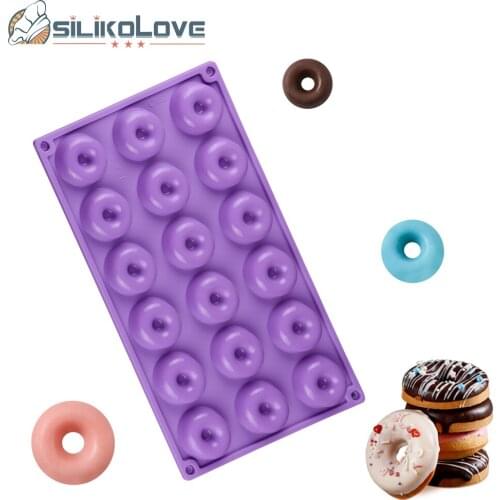 SILIKOLOVE 18 Mini Donuts Round Shaped Dessert Silicone Mold Chocolate Biscuit Cake Cupcake Molds Doughnut Mould Chocolate Ice
