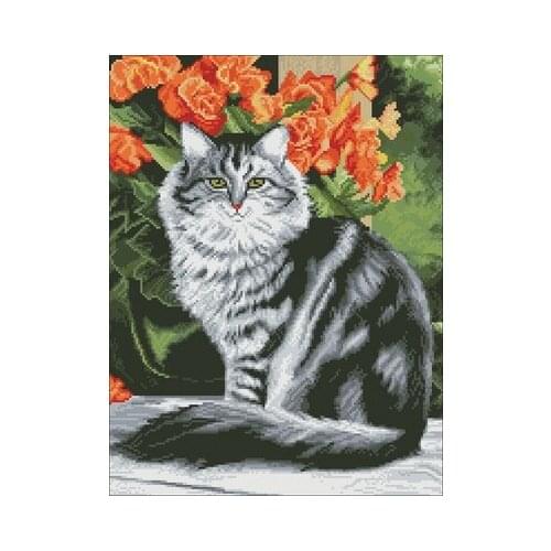 The Cat Under the Flowering Branch Embroidery,DIY 14CT Unprinted Arts Cross stitch kits Set Cross-Stitching Home Decor