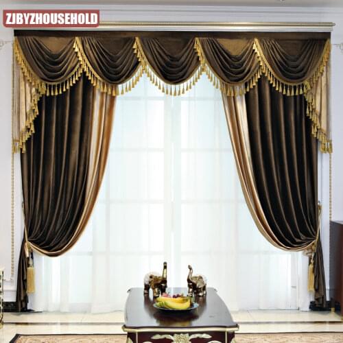 Custom curtain thick luxury shading velvet living room villa yellow red cloth blackout curtain valance tulle panel C241