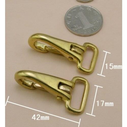 42mm length 15/17mm inner width solid brass material snap hook DIY leather craft bag wallet belt spring buckle 4pcs/lot