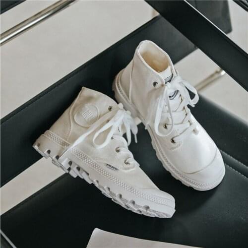 Ladies Casual Canvas Shoes Thick-soled British Ankle Boots Fashion High-top Sneakers Retro Martin Boots Trend Zapatillas Mujer