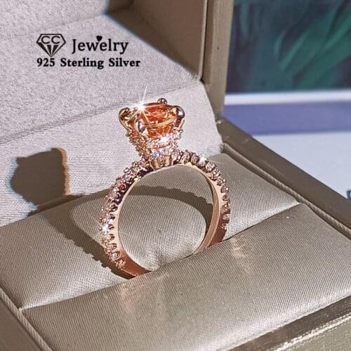 CC Wedding Rings For Women Rose Gold Color Bridal Engagement Ring Cubic Zirconia Trendy Jewelry Accessories Drop Shipping CC3101