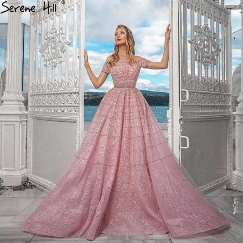 Serene Hill Mauve Off Shoulder Luxury Evening Dresses Gowns 2021 Beading Diamond Sexy For Women Party LA70263