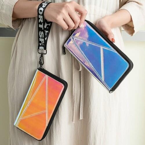 Women Lanyard Long Wallet Purse Laser Holographic Wallet Women Clutch Bag Phone Pocket PU Leather Wallets Portfel Card Holder