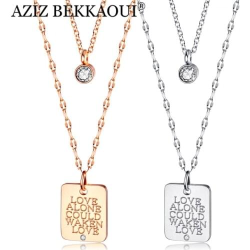 AZIZ BEKKAOUI Square Stainless Steel Necklace with One Jewelry Engrave Love Alone Could Waken Love Two-in-one Necklace For Women