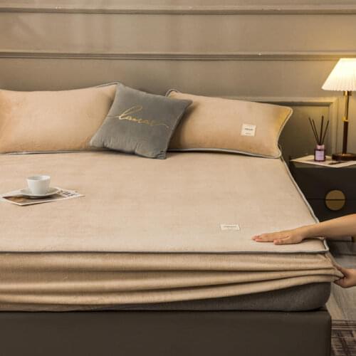 1 Pc Crystal Velvet Bed Cover With Elastic Queen King Size Bedding Pialn Dyed Solid Color Simple Style Fitted Sheet sabanas cama