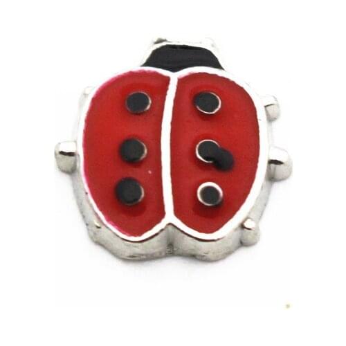 10 pcs/lot Metal Enamel Silver Coccinella Septemp Animal Floating Charms For DIY Living Glass Lockets Necklace Bracelet Jewelry