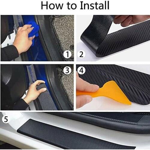 10cm 7cm 3D Nano Carbon Fiber Car Sticker DIY Threshold Anti-scratch Protective Film Anti-collision Strip 5M Length Black