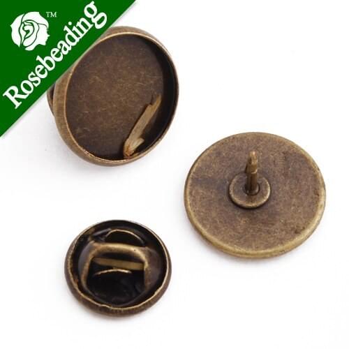 14mm Antique Bronze Plated Copper Cameo Brooch back,Brooch blank,Tie Tac Clutch with 14mm Round Bezel Cup,sold 50pcs per pkg