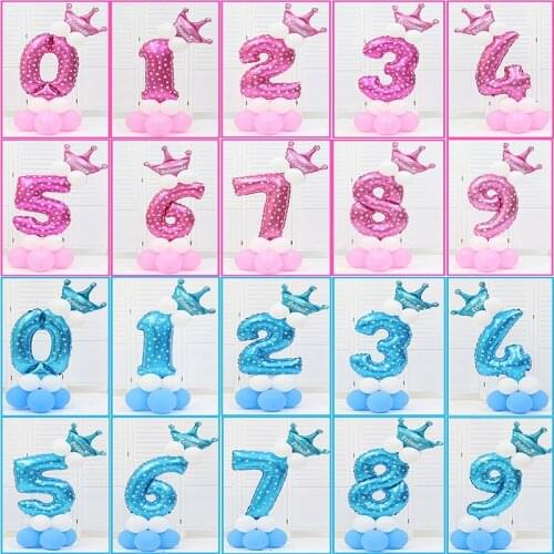 16pcs/pack Pink Blue 0-9 Numbers Large Helium Number Foil Children Festivals Dekoration Birthday Party Toy hat for Kids