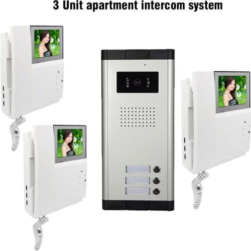 3 Units 4.3" Apartment Video Door Phone Intercom System 1-Camera 3-Monitor Video doorbell for Apartment Video Doorphone Intercom