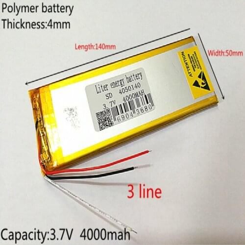3 line Polymer lithium battery 3.7 V, 4050140 4000mah can be customized wholesale CE FCC ROHS MSDS quality certification