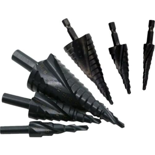 4-12mm 4-20mm 4-32mm HSS Spiral Groove Step Drill Bit Set Black Hex Nitrogen Coated Wood Metal Hole Cutter Core Drill Bits