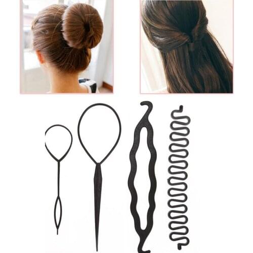 4pcs/set Multifunctional Magic Hair Braiding Twist Curler Set Hairpin Holding Braiders Pull Hair Ponytail DIY Tool HY99 JY24