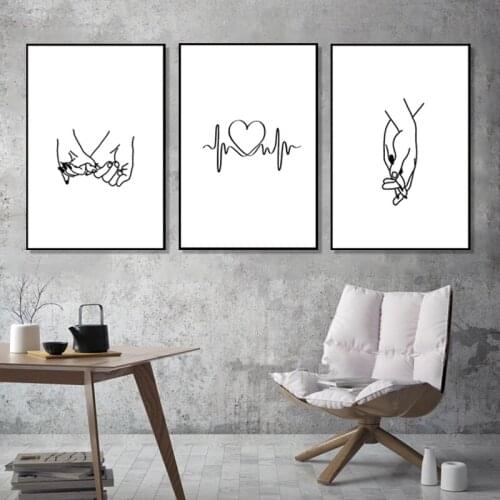 Abstract Romantic Love Wall Art Poster Black and White Minimalist Canvas Painting For Living Room Nordic Home Decoration