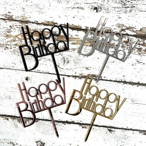 New Serial Happy Birthday Cake Topper Gold Colored Printing Acrylic Cake Topper For Kids Girls Birthday Party Cake Decorations