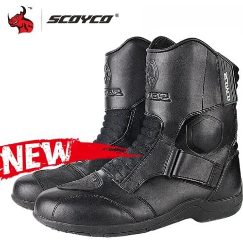 Scoyco Motorcycle Boots Men Motorcycle Shoes Microfiber Leather Moto Motocross Boots Protective Motorbike Riding Boots Black