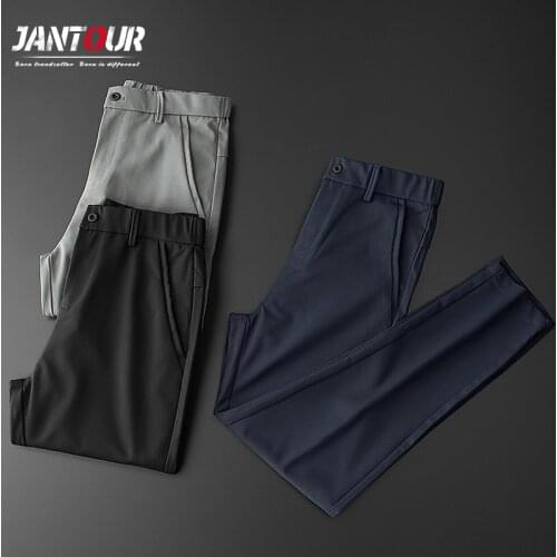 Jantour Brand Classic Style Small Straight Casual Pants Men Summer Solid Color Elasticity Business Blue Grey Thin Trousers Male