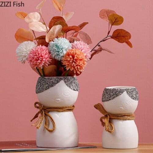 Creative Character Plant Pots Decorative Ceramic Vase Desk Decoration Cute Flower Arrangement Floral Vases Nordic Home Decor