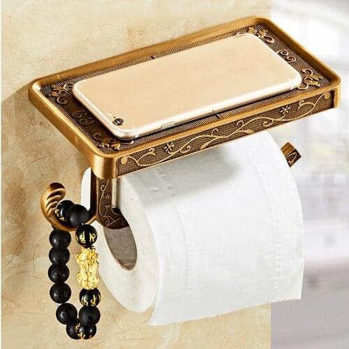 Toilet Tissue Mobile Holder Antique Carved Zinc Alloy Paper Rack Decoration Toilet Paper Towel Rack Wall Mounted Paper Roll Rack