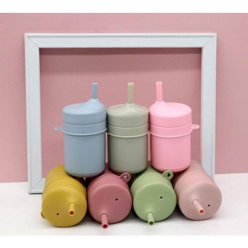Newborn Baby Straw Bottle Silicone Soft Drink Learning Cup 180ml Milk Water Feeding Cups Color