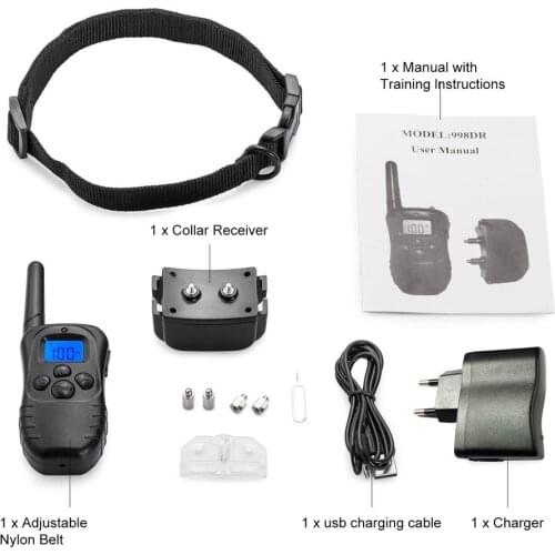 Electric LCD Dog Training Collar Pet Remote Control Waterproof Rechargeable for All Size Shock Vibration Sound 998DR-1