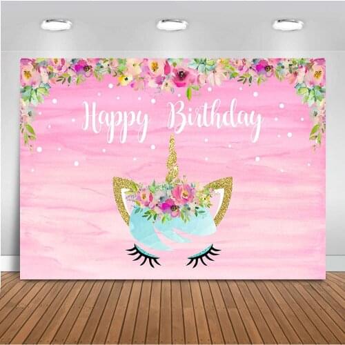 Unicorn Backdrop Happy Birthday Theme Party Decoration Pink Flower Newborn Baby Background for Photography Studio Photo Shoot