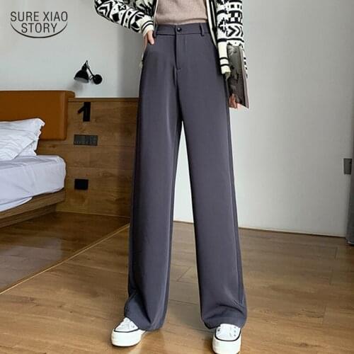 Korean Cool Pants Suit Trousers Pants Straight High Waist Wide Legs Pants 2021 Autumn Fashion New Black Pants for Women 16346
