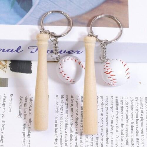 Creative Keychain Cute Mini Keychains Sport Baseball Durable Key Ring Bag Pendant Keychains Glove Wooden chain