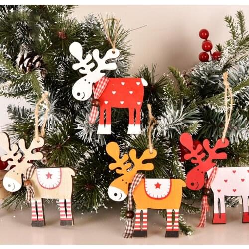 Cute Wood Colorful Elk Shape Hanging Pendant Christmas Tree Ornaments Decor gift for children
