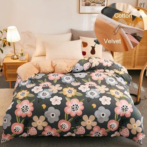 Soft Cotton Velvet Double-sided Design Duvet Cover Comfortable Breathable Quilt Cover Warm Queen King Size Comforter Cover