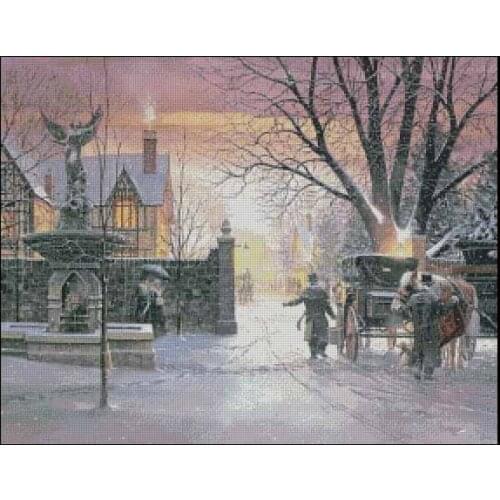 Top Quality 14CT Counted Unprinted Cross Stitch Kits Set Needlework Embroidery Arts Return in the Snow Scenery Decor Handmade