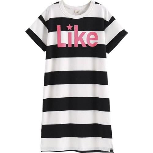 New Summer Kids Shirt Midi Long Style Girls Dress Cotton Stripe Children Casual Comfortable 2021 Korean Baby Clothes,#6024