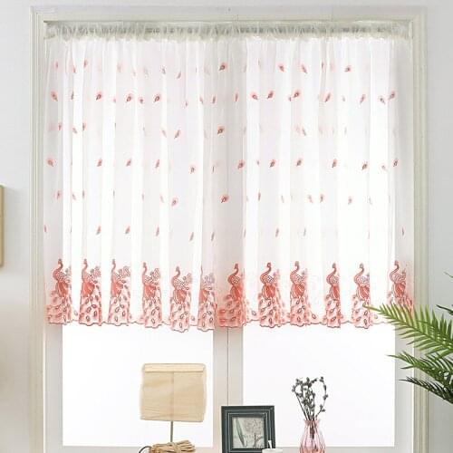 New Peacock Embroidered Window Pelmet Living Room Tulle Curtains for Kitchen Modern Sheer Coffee Valance Door Bedroom Curtain