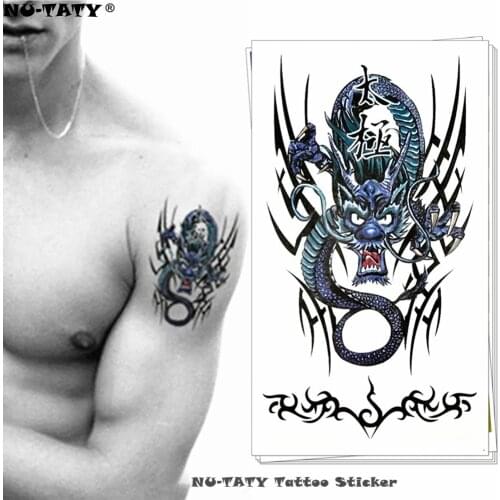 Nu-TATY Eastern God Azure Dragon Temporary Tattoo Body Art Flash Tattoo Stickers 17*10cm Waterproof Fake Tatoo Styling Sticker