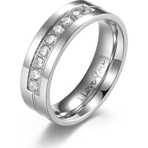 Wholesale Couple Jewelry Titanium Steel Groove Inlaid Zircon Inner Love Proposal Ring for Women and Men