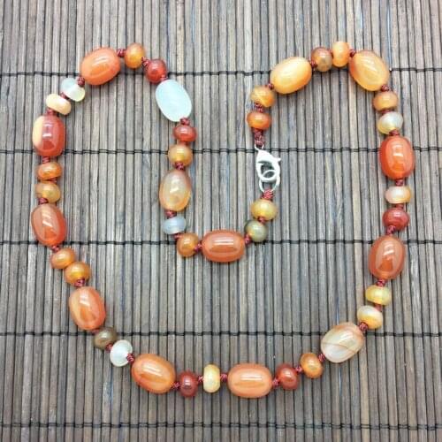 Necklace For Women 7 Colors Natural Stone Rose Quartzs Crystal White Opal Oval Bead Choker Mahogany Obsidian Bead 45 cm Knotted