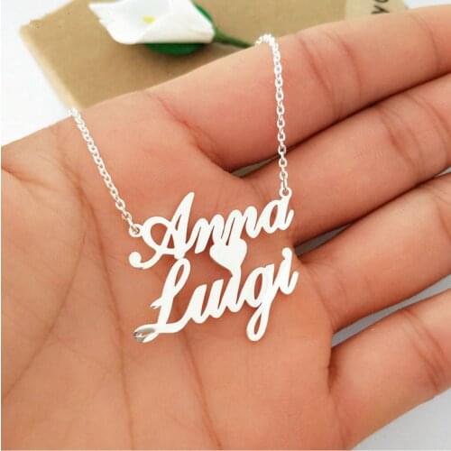 Personalized Heart With Double Name Custom Necklaces Women Wedding Jewelry Stainless Steel Rose Gold Nameplate Letter Necklace