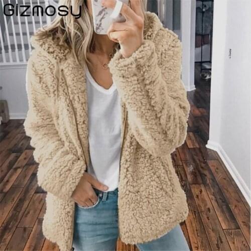 Gizmosy Winter Coat Women Faux Fur Coat Jacket Thick Warm Fake Fleece Jacket Coat Lady Fashion Jacket Fluffy Plus Size Overcoat