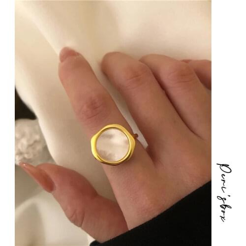 PerisBox Adjustable Round White Shell Rings Flat Irregular Open Metal Ring Fashion Statement Bohemian Rings For Women 2020 Hot