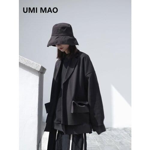UMI MAO Yamamoto Dark Black Japanese Niche Cutting Raw Edge Stitching Woolen Suit Woolen Jacket Women